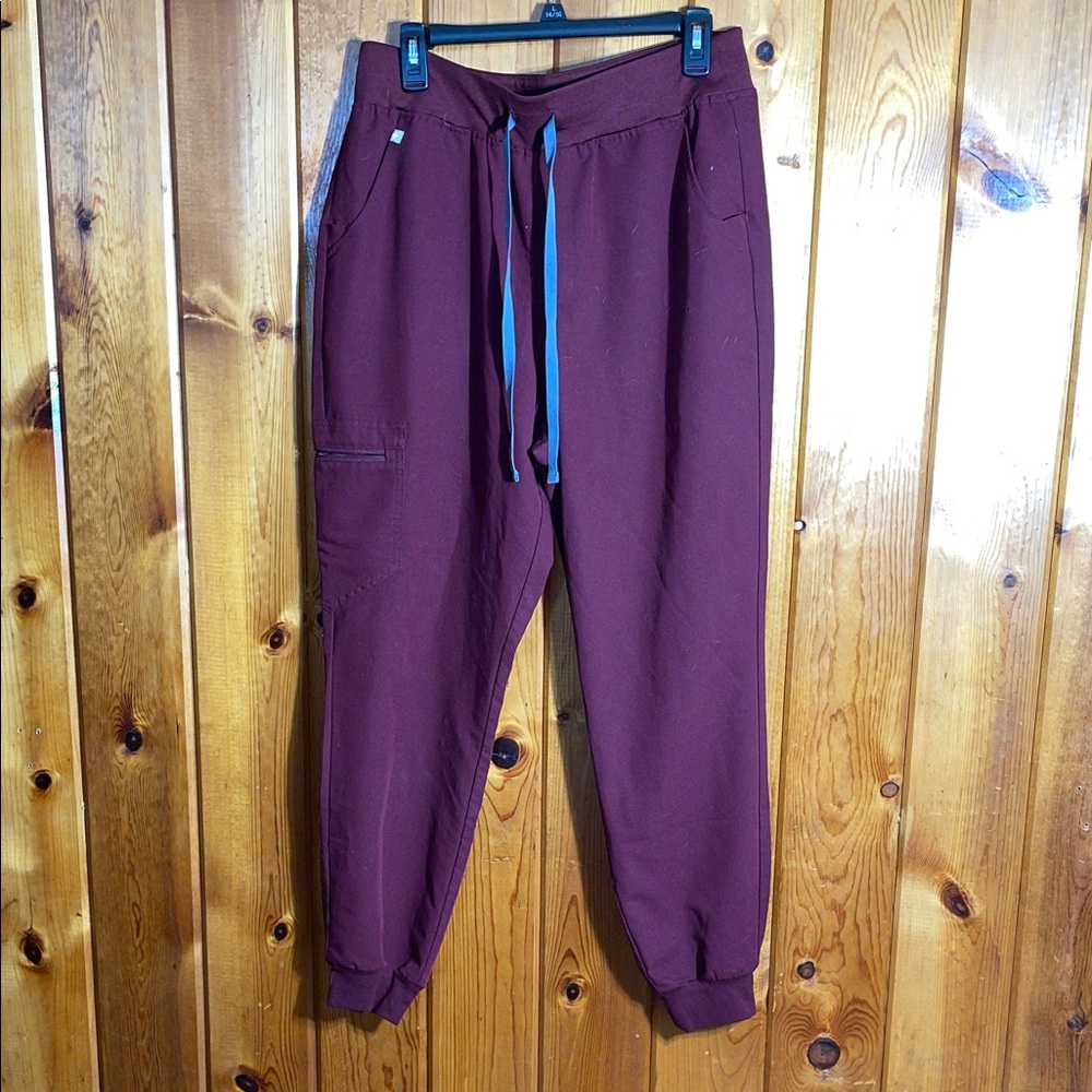 Fig High Waisted Zamora Jogger Scrub Pants burgundy size large nurse scrubs pant - Picture 2 of 14
